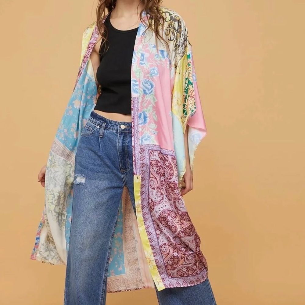 Free People Multicolor Patchwork Kimono - image 1